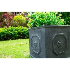 KANTE 12.6 in. W Square Antique Gray Lightweight Concrete/Fiberglass Indoor Outdoor English Lion Head Planter -Vigoro sales Store antique gray kante plant pots osf0172b c80451 1f 1000