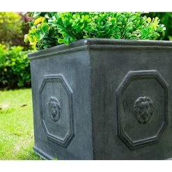 KANTE 12.6 in. W Square Antique Gray Lightweight Concrete/Fiberglass Indoor Outdoor English Lion Head Planter -Vigoro sales Store antique gray kante plant pots osf0172b c80451 4f 1000