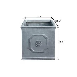 KANTE 12.6 in. W Square Antique Gray Lightweight Concrete/Fiberglass Indoor Outdoor English Lion Head Planter -Vigoro sales Store antique gray kante plant pots osf0172b c80451 fa 1000