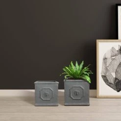 KANTE 12.5" and 10.2"H Square Antique Gray Lightweight Classic English Style Lion Head Planter (Set of 2) Outdoor/Indoor -Vigoro sales Store antique gray kante plant pots rf0172ab c80451 1f 1000