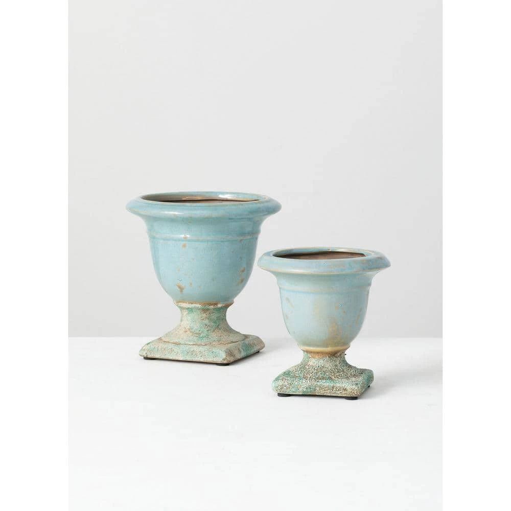 SULLIVANS Aqua Ceramic Urns (Set of 2) 6 SULLIVANS Aqua Ceramic Urns (Set of 2) - Image 4
