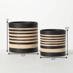 SULLIVANS Black and Brown Striped Ceramic Planter (Set of 2) -Vigoro sales Store black and brown striped sullivans plant pots pr2715 1f 1000