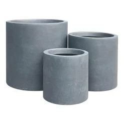 KANTE 15.8 in., 12.6 in. and 9.8 in. Tall Charcoal Lightweight Concrete Outdoor Modern Cylindrical Planters (Set of 3)