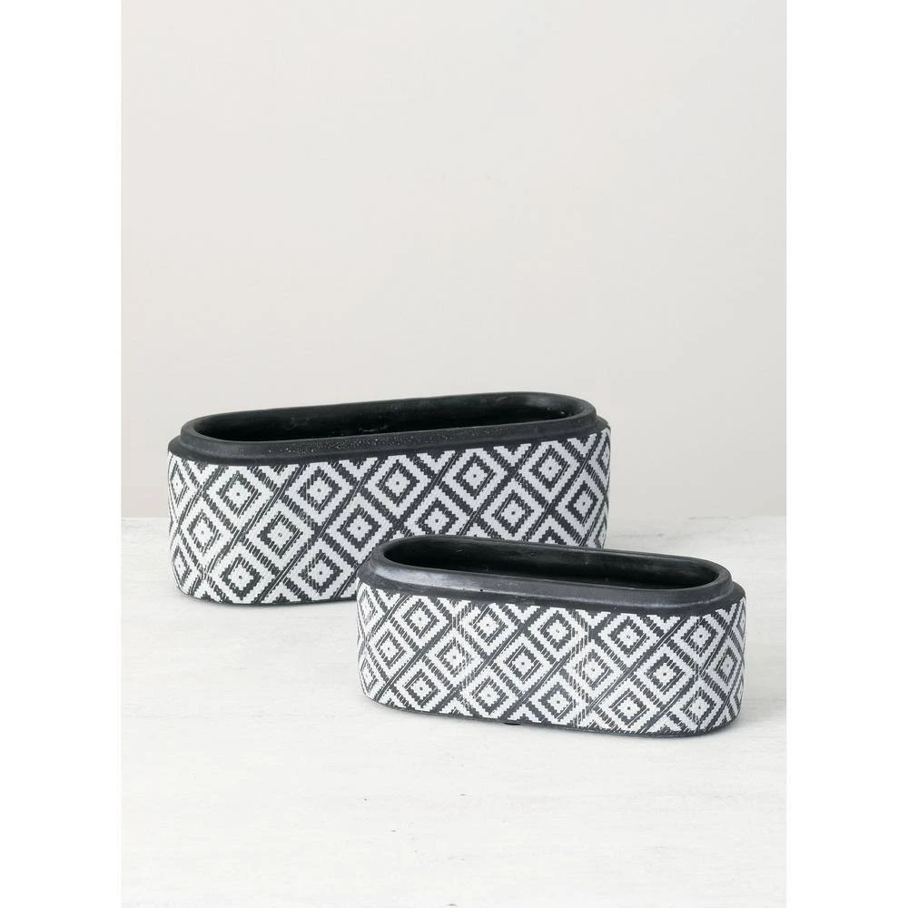 SULLIVANS Black Cement Oval Planters (Set of 2) 6 SULLIVANS Black Cement Oval Planters (Set of 2) - Image 4