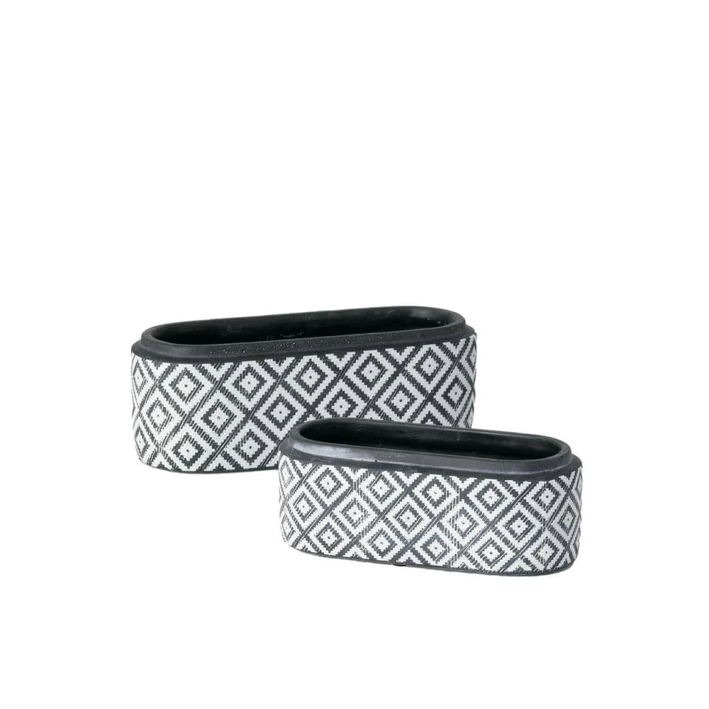SULLIVANS Black Cement Oval Planters (Set of 2) 3 SULLIVANS Black Cement Oval Planters (Set of 2)