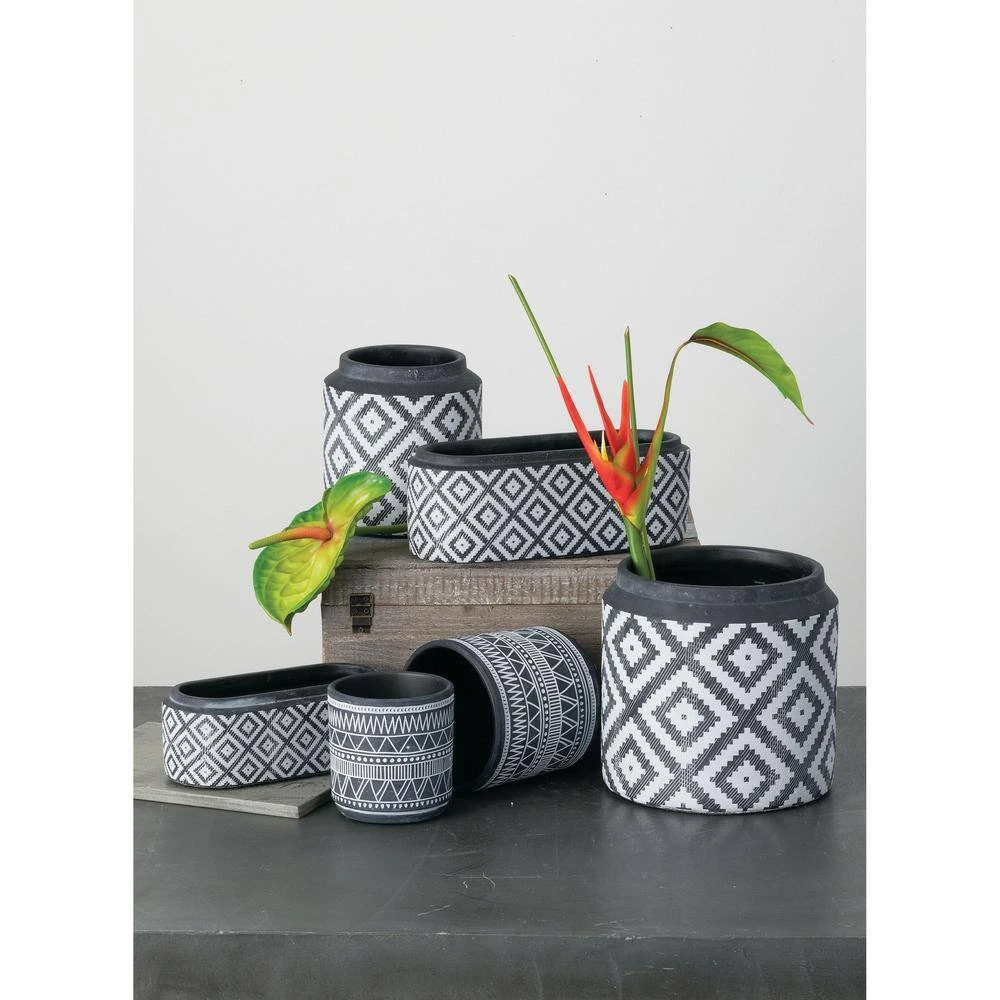 SULLIVANS Black Cement Oval Planters (Set of 2) 4 SULLIVANS Black Cement Oval Planters (Set of 2) - Image 2
