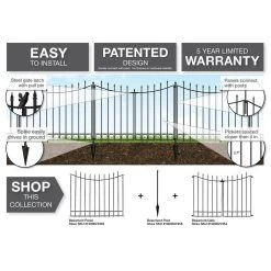 Vigoro Beaumont 40.4 in. H x 49.6 in. W Black Steel 3-Rail Fence Panel (4-Pack) -Vigoro sales Store black vigoro garden fencing 860336 4pk 4f 1000