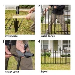 Vigoro Beaumont 40.4 in. H x 49.6 in. W Black Steel 3-Rail Fence Panel (4-Pack) -Vigoro sales Store black vigoro garden fencing 860336 4pk 76 1000