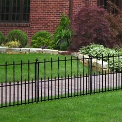 Vigoro Empire 30 in. x 36 in. Black Steel 3-Rail Fence Panel (4-Pack) -Vigoro sales Store black vigoro garden fencing 860374 4pk e1 1000