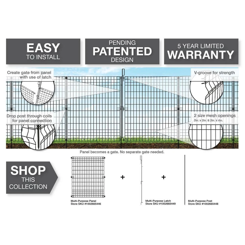 Vigoro 44 in. H x 36 in. W Steel Multi-Purpose No Dig Black Fence Panel 9 Vigoro 44 in. H x 36 in. W Steel Multi-Purpose No Dig Black Fence Panel - Image 7