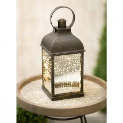 SULLIVANS 10.5 in. Black Speckled Lantern with LED Pillar Candle -Vigoro sales Store blacks sullivans outdoor lanterns sea44237ln 4f 1000