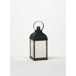 SULLIVANS 10.5 in. Black Speckled Lantern with LED Pillar Candle