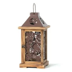 SULLIVANS Brown Metal and Wood Pinecone Lantern -Vigoro sales Store browns tans sullivans outdoor lanterns met1767 76 1000
