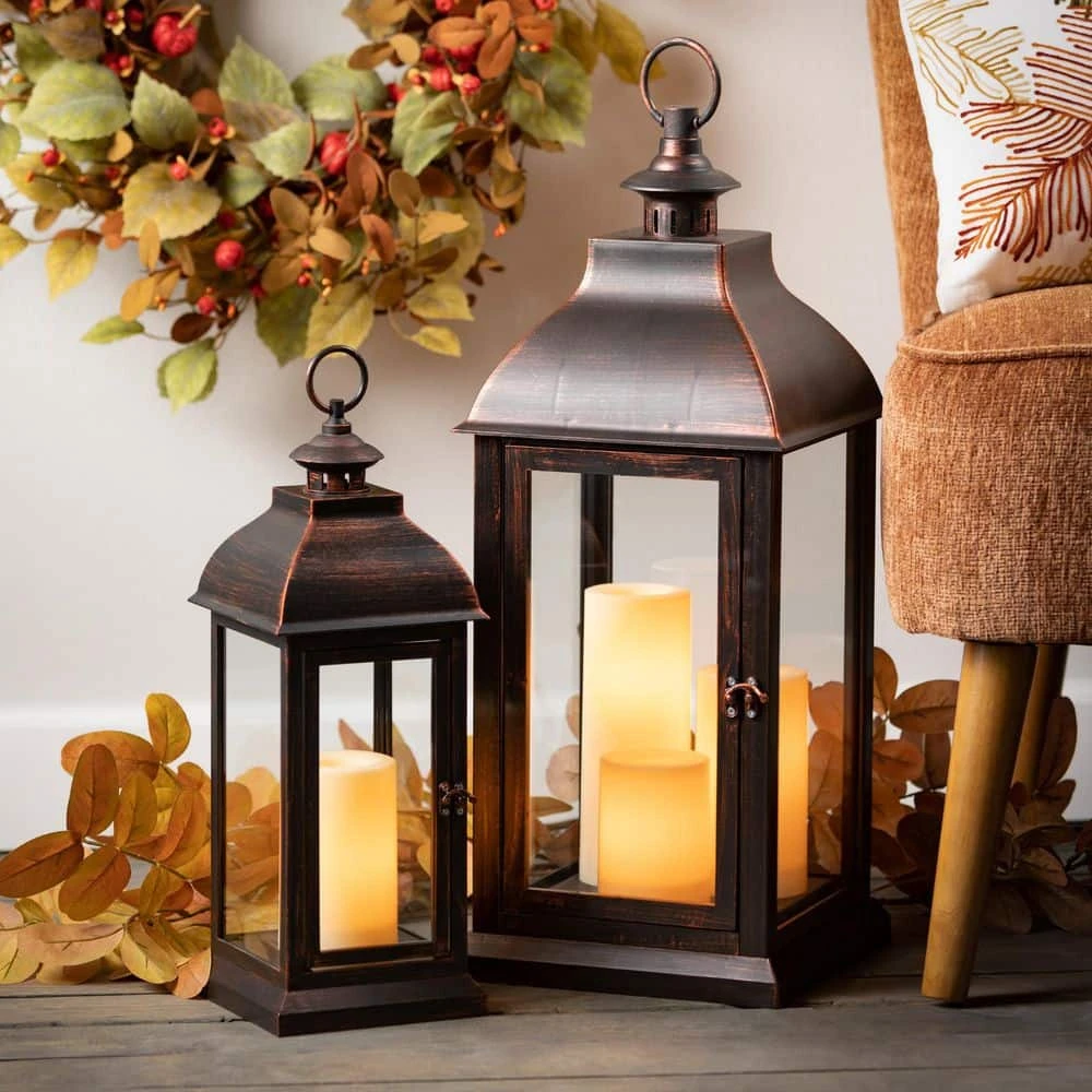 SULLIVANS 25 in. Lantern with 3 LED Pillar Candles 5 SULLIVANS 25 in. Lantern with 3 LED Pillar Candles - Image 3