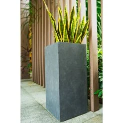 KANTE 24 in. H Square Charcoal Concrete/Fiberglass Indoor Outdoor Elegant Tall Planter -Vigoro sales Store charcoal kante plant pots osf0002b c60121 4f 1000