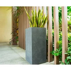 KANTE 24 in. H Square Charcoal Concrete/Fiberglass Indoor Outdoor Elegant Tall Planter -Vigoro sales Store charcoal kante plant pots osf0002b c60121 fa 1000