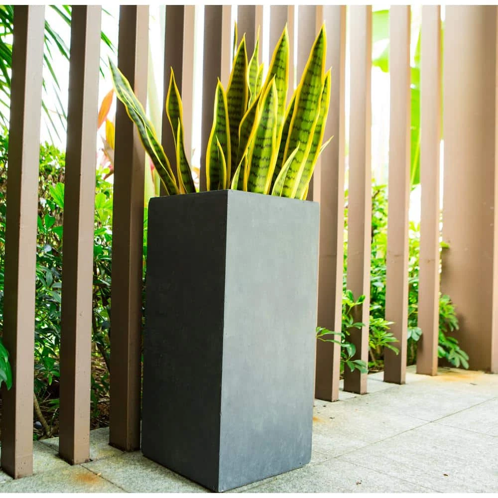 KANTE 28 in. H Square Charcoal Concrete/Fiberglass Indoor Outdoor Modern Tall Planter 10 KANTE 28 in. H Square Charcoal Concrete/Fiberglass Indoor Outdoor Modern Tall Planter - Image 8