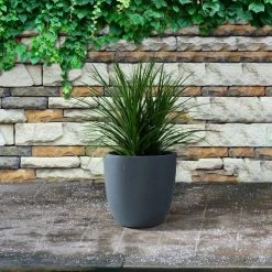 KANTE 9 in. H Charcoal Concrete and Fiberglass Round Bowl Planter, Outdoor Indoor Large Planters Pots with Drainage -Vigoro sales Store charcoal kante plant pots rc0050a c60121 4f 1000