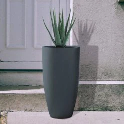 KANTE 13.39 in. x 23.62 in. Round Charcoal Finish Lightweight Concrete and Fiberglass Indoor Outdoor Planter w/Drainage Hole -Vigoro sales Store charcoal kante plant pots rc0099a c60121 76 1000