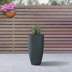KANTE 13.39 in. x 23.62 in. Round Charcoal Finish Lightweight Concrete and Fiberglass Indoor Outdoor Planter w/Drainage Hole -Vigoro sales Store charcoal kante plant pots rc0099a c60121 c3 1000