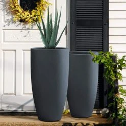 KANTE 31.4" and 23.6"H Charcoal Finish Concrete Tall Planters (Set of 2), Large Outdoor Indoor w/Drainage Hole & Rubber Plug 12 KANTE 31.4" and 23.6"H Charcoal Finish Concrete Tall Planters (Set of 2), Large Outdoor Indoor w/Drainage Hole & Rubber Plug -Vigoro sales Store charcoal kante plant pots rc0099ab c60121 1f 1000