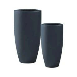 KANTE 31.4" and 23.6"H Charcoal Finish Concrete Tall Planters (Set of 2), Large Outdoor Indoor w/Drainage Hole & Rubber Plug