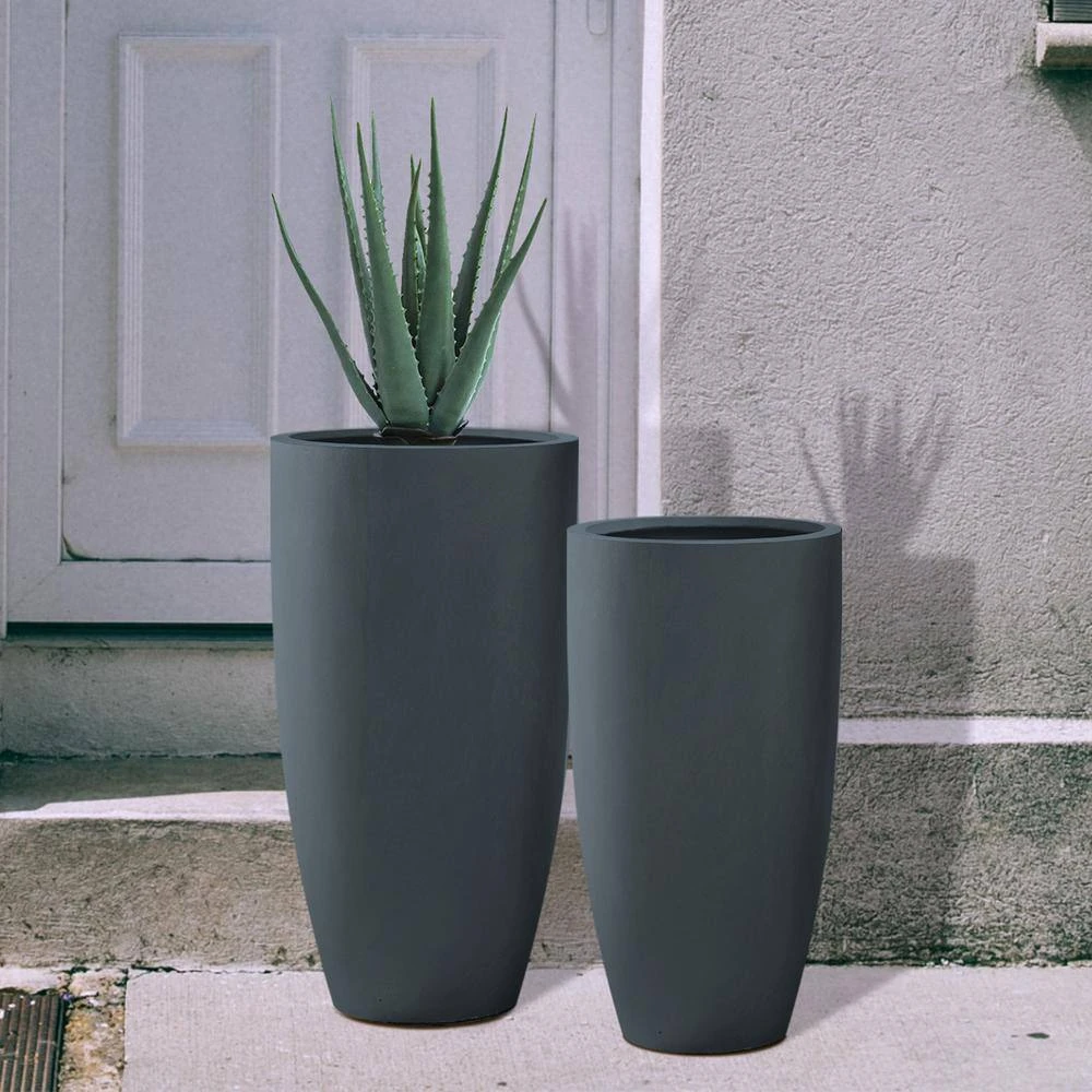 KANTE 31.4" and 23.6"H Charcoal Finish Concrete Tall Planters (Set of 2), Large Outdoor Indoor w/Drainage Hole & Rubber Plug 8 KANTE 31.4" and 23.6"H Charcoal Finish Concrete Tall Planters (Set of 2), Large Outdoor Indoor w/Drainage Hole & Rubber Plug - Image 6
