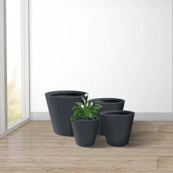 KANTE 20.9", 17.7", 15" & 12.6"H Cylindrical Charcoal Finish Lightweight Concrete Modern Planters Set of 4, Outdoor Indoor -Vigoro sales Store charcoal kante plant pots rc0154bcde c60121 44 1000