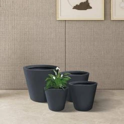 KANTE 20.9", 17.7", 15" & 12.6"H Cylindrical Charcoal Finish Lightweight Concrete Modern Planters Set of 4, Outdoor Indoor -Vigoro sales Store charcoal kante plant pots rc0154bcde c60121 4f 1000