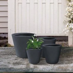 KANTE 20.9", 17.7", 15" & 12.6"H Cylindrical Charcoal Finish Lightweight Concrete Modern Planters Set of 4, Outdoor Indoor -Vigoro sales Store charcoal kante plant pots rc0154bcde c60121 66 1000
