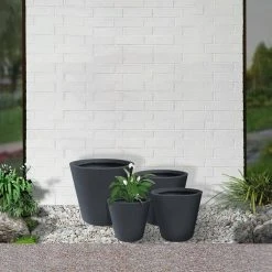 KANTE 20.9", 17.7", 15" & 12.6"H Cylindrical Charcoal Finish Lightweight Concrete Modern Planters Set of 4, Outdoor Indoor -Vigoro sales Store charcoal kante plant pots rc0154bcde c60121 76 1000