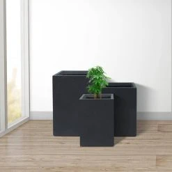KANTE 19", 16" and 13"H Charcoal Finish Concrete Tall Square Set of 3, Outdoor Indoor Lightweight Planters w/ Drainage Hole -Vigoro sales Store charcoal kante plant pots rf0007abc c60121 44 1000