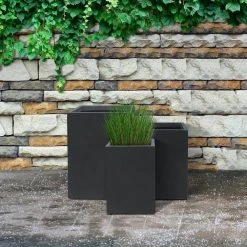 KANTE 19", 16" and 13"H Charcoal Finish Concrete Tall Square Set of 3, Outdoor Indoor Lightweight Planters w/ Drainage Hole -Vigoro sales Store charcoal kante plant pots rf0007abc c60121 66 1000