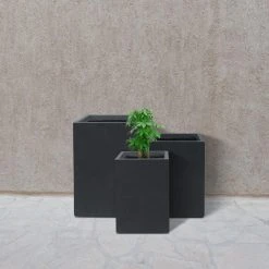 KANTE 19", 16" and 13"H Charcoal Finish Concrete Tall Square Set of 3, Outdoor Indoor Lightweight Planters w/ Drainage Hole -Vigoro sales Store charcoal kante plant pots rf0007abc c60121 76 1000