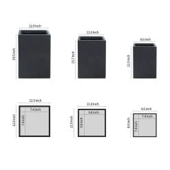 KANTE 19", 16" and 13"H Charcoal Finish Concrete Tall Square Set of 3, Outdoor Indoor Lightweight Planters w/ Drainage Hole -Vigoro sales Store charcoal kante plant pots rf0007abc c60121 c3 1000
