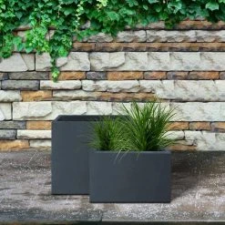 KANTE 23.6" and 19.4"L Rectangular Charcoal Finish Lightweight Concrete Long Planter w/ Drainage Hole Set of 2 Outdoor/Indoor -Vigoro sales Store charcoal kante plant pots rf0146sa c60121 76 1000