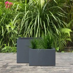 KANTE 23.6" and 19.4"L Rectangular Charcoal Finish Lightweight Concrete Long Planter w/ Drainage Hole Set of 2 Outdoor/Indoor -Vigoro sales Store charcoal kante plant pots rf0146sa c60121 fa 1000
