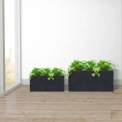 KANTE 31.4 in. & 23.6 in. L Rectangular Charcoal Lightweight Long Low Planters w/Drainage Hole (Set of 2), Outdoor/Indoor -Vigoro sales Store charcoal kante plant pots rf0147ab c60121 1f 1000