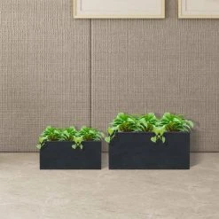 KANTE 31.4 in. & 23.6 in. L Rectangular Charcoal Lightweight Long Low Planters w/Drainage Hole (Set of 2), Outdoor/Indoor -Vigoro sales Store charcoal kante plant pots rf0147ab c60121 44 1000