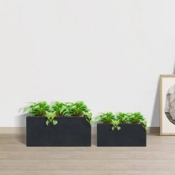 KANTE 31.4 in. & 23.6 in. L Rectangular Charcoal Lightweight Long Low Planters w/Drainage Hole (Set of 2), Outdoor/Indoor -Vigoro sales Store charcoal kante plant pots rf0147ab c60121 4f 1000