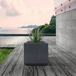 KANTE 11.81 x 11.81 in. Square Charcoal Lightweight Concrete and Weather Resistant Fiberglass Planter w/Drainage Hole -Vigoro sales Store charcoal kante plant pots rf0221b c60121 c3 1000