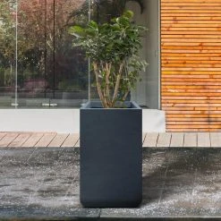 KANTE 27.6 in. H Square Charcoal Concrete and Fiberglass Tall Planter Outdoor Indoor Lightweight Plant Pots -Vigoro sales Store charcoal kante plant pots rf0222c c60121 fa 1000