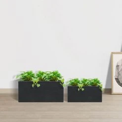 KANTE 31.4" & 23.6"L Rectangular Charcoal Finish Lightweight Concrete Long Planters w/Drainage Hole Set of 2, Outdoor/Indoor -Vigoro sales Store charcoal kante plant pots rf0264ac c60121 1f 1000