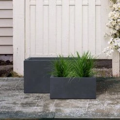 KANTE 31.4" & 23.6"L Rectangular Charcoal Finish Lightweight Concrete Long Planters w/Drainage Hole Set of 2, Outdoor/Indoor -Vigoro sales Store charcoal kante plant pots rf0264ac c60121 31 1000