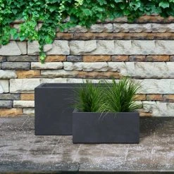 KANTE 31.4" & 23.6"L Rectangular Charcoal Finish Lightweight Concrete Long Planters w/Drainage Hole Set of 2, Outdoor/Indoor -Vigoro sales Store charcoal kante plant pots rf0264ac c60121 66 1000