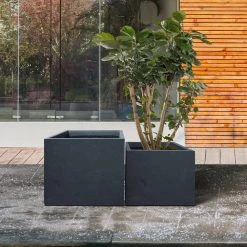 KANTE 17.3 in. W Square Charcoal Lightweight Concrete and Fiberglass Planters with Drainage Holes (Set of 2) -Vigoro sales Store charcoal kante plant pots rf2015015bc c60121 76 1000