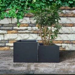 KANTE 17.3 in. W Square Charcoal Lightweight Concrete and Fiberglass Planters with Drainage Holes (Set of 2) -Vigoro sales Store charcoal kante plant pots rf2015015bc c60121 fa 1000
