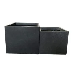 KANTE 11.8 in. W Square Charcoal Lightweight Concrete and Fiberglass Planters with Drainage Holes (Set of 2)