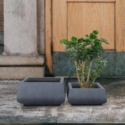KANTE 21.2 in. and 16.1 in. W Square Charcoal Finish Lightweight Concrete/Fiberglass Planters with Drainage Holes (Set of 2) -Vigoro sales Store charcoal kante plant pots rf2015018ab c60121 1f 1000