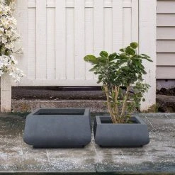 KANTE 21.2 in. and 16.1 in. W Square Charcoal Finish Lightweight Concrete/Fiberglass Planters with Drainage Holes (Set of 2) -Vigoro sales Store charcoal kante plant pots rf2015018ab c60121 44 1000